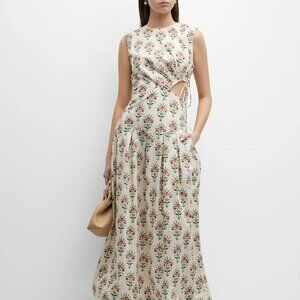 Agua by Agua Bendita Otono Sleeveless Poplin Cutout Midi Dress, Sz S
